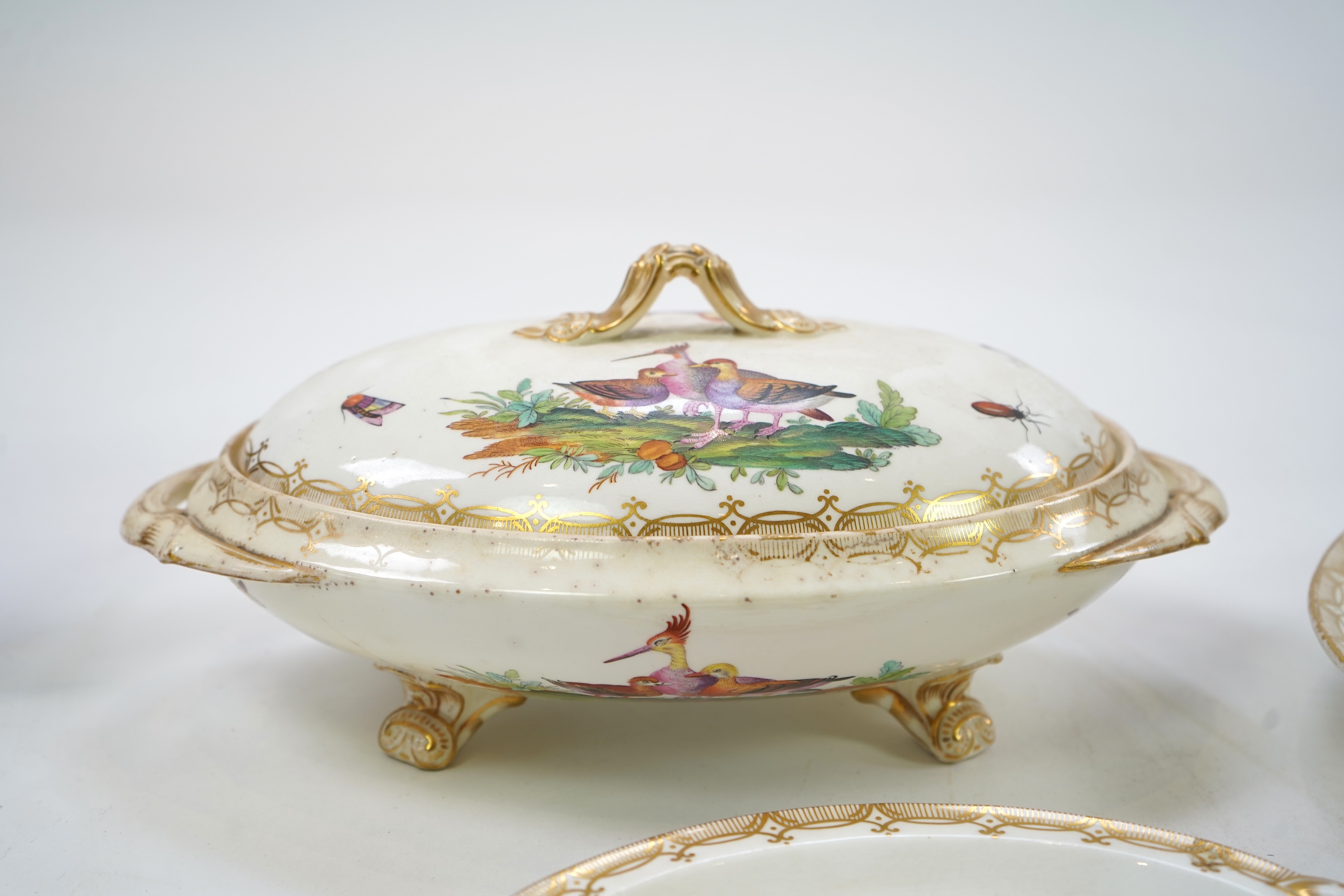 A Coalport bird painted part dinner service, mid 19th century